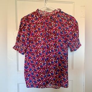 J Crew Floral Linen Smocked Blouse